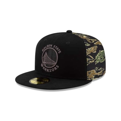 Black Golden State Warriors Hat - New Era NBA Camo Panel 59FIFTY Fitted Caps USA9437805